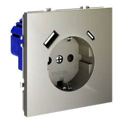 Розетка с заземлением и защитными шторками, с USB, A+С Voltum S70 Шелк VLS040504