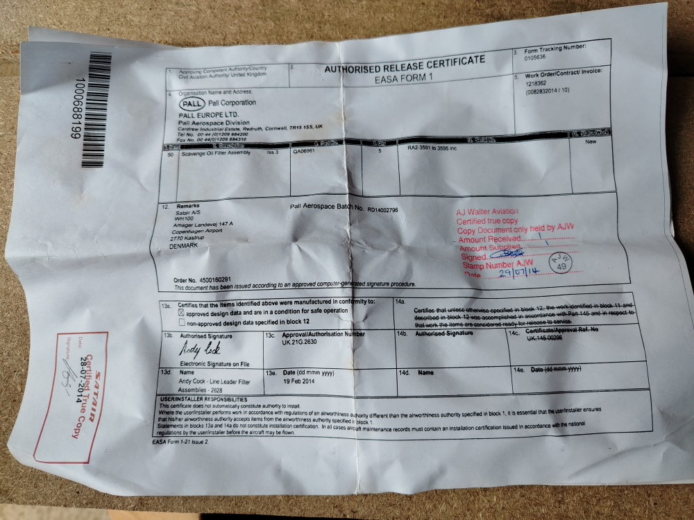 Filter oil scavenge  QA06961