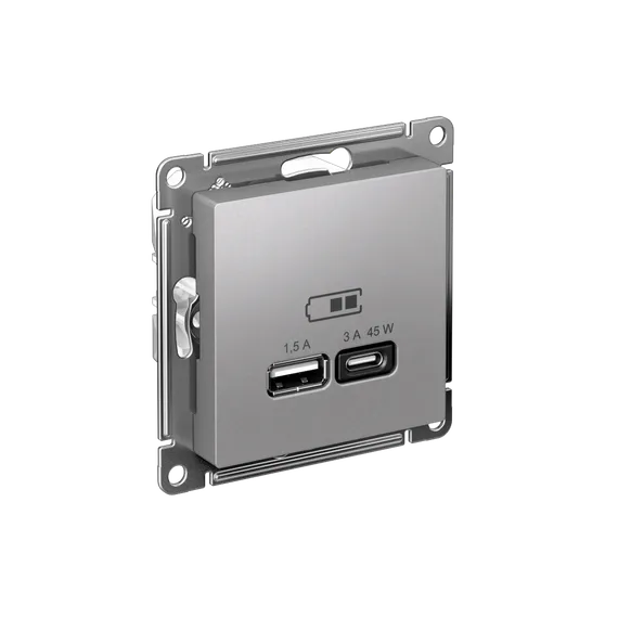Розетка с USB A+C Systeme Electric AtlasDesign Алюминий ATN000329