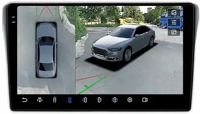 Магнитола для Subaru Levorg 1 VM 2014-2017 (вместо 2din, рамка-накладка) - FarCar BX9-360-9645F1 монитор 9.5" 2K QLED на Android 13, Быстрая, CarPlay, 4G SIM-слот, 4 камеры в комплекте