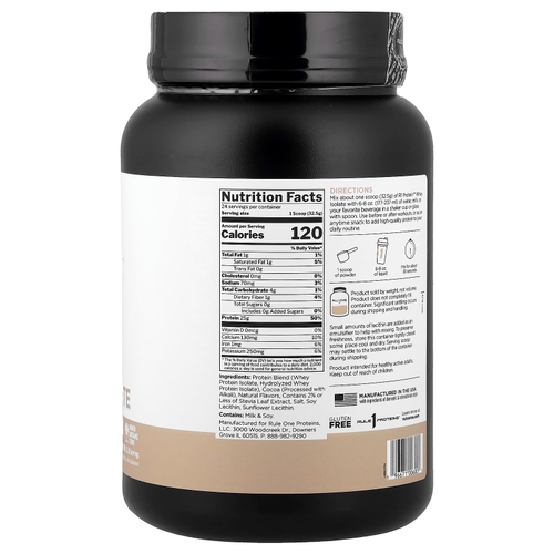 Rule One Proteins, R1 Protein™, сывороточный изолят, со вкусом темного шоколада, 780 г (1,72 фунта)