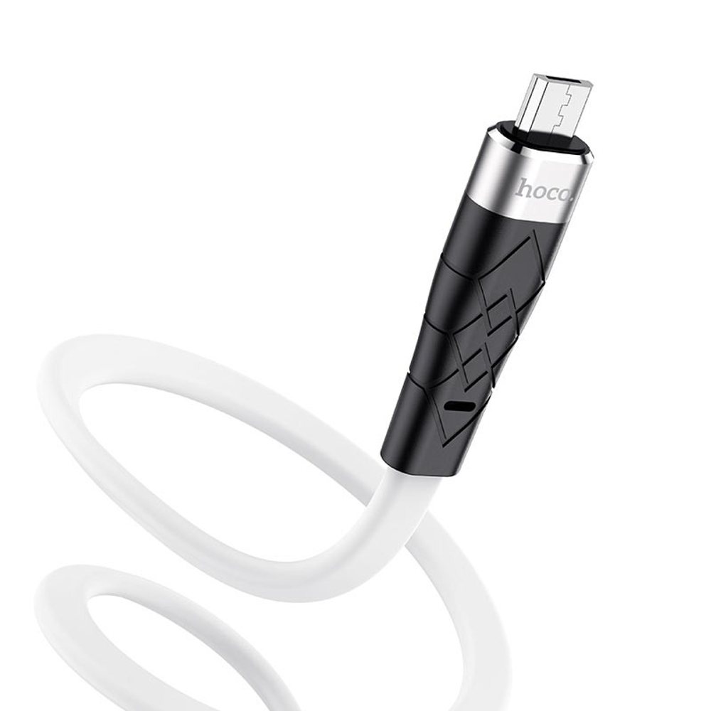 Usb Кабель-зарядка Micro Hoco X53 Angel 2.4A 1м плоский силиконовый белый