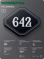 Номерок на дверь квартиры 642, для кабинета, офиса, шильдик 9 х 7 см, черный, Айдентика Технолоджи