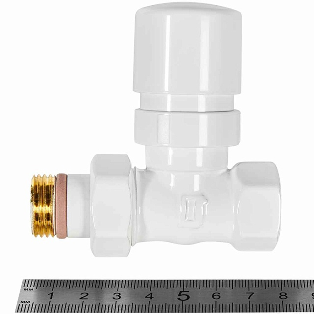 Клапан термостатический прямой STOUT Design - 1/2" (ВР/НР-американка, PN10, Tmax 120°C, EPTF уплотнение, цвет белый)