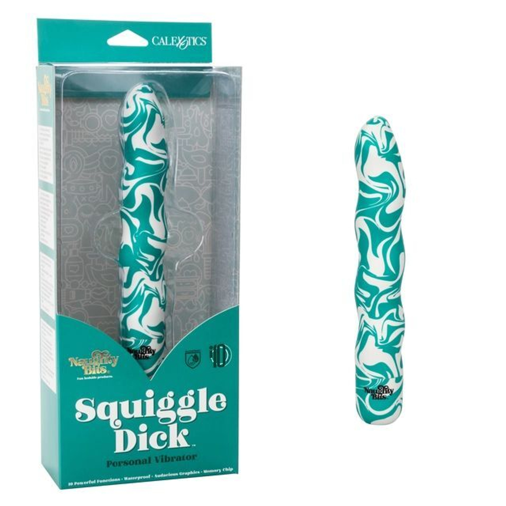 Волнообразный вибратор Squiggle Dick - 15,25 см. (Цвет: зеленый с белым)