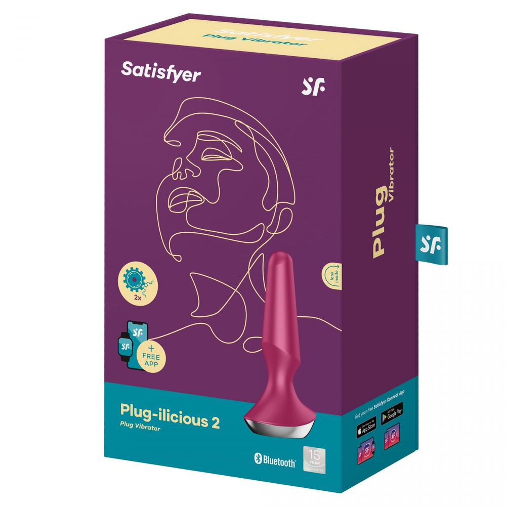 Малиновая анальная пробка с вибрацией Satisfyer Plug-ilicious 2 - 14 см. (Цвет: малиновый)