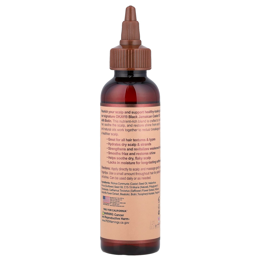 Okay Pure Naturals, Black Jamaican Castor Oil®, натуральное масло для волос, обогащенное биотином, 118 мл (4 жидк. унции)