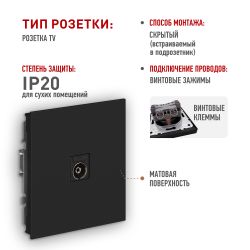 Розетка ЭРА Arktik 16-3101-05 TV одиночная антрацит | Эра Arktik