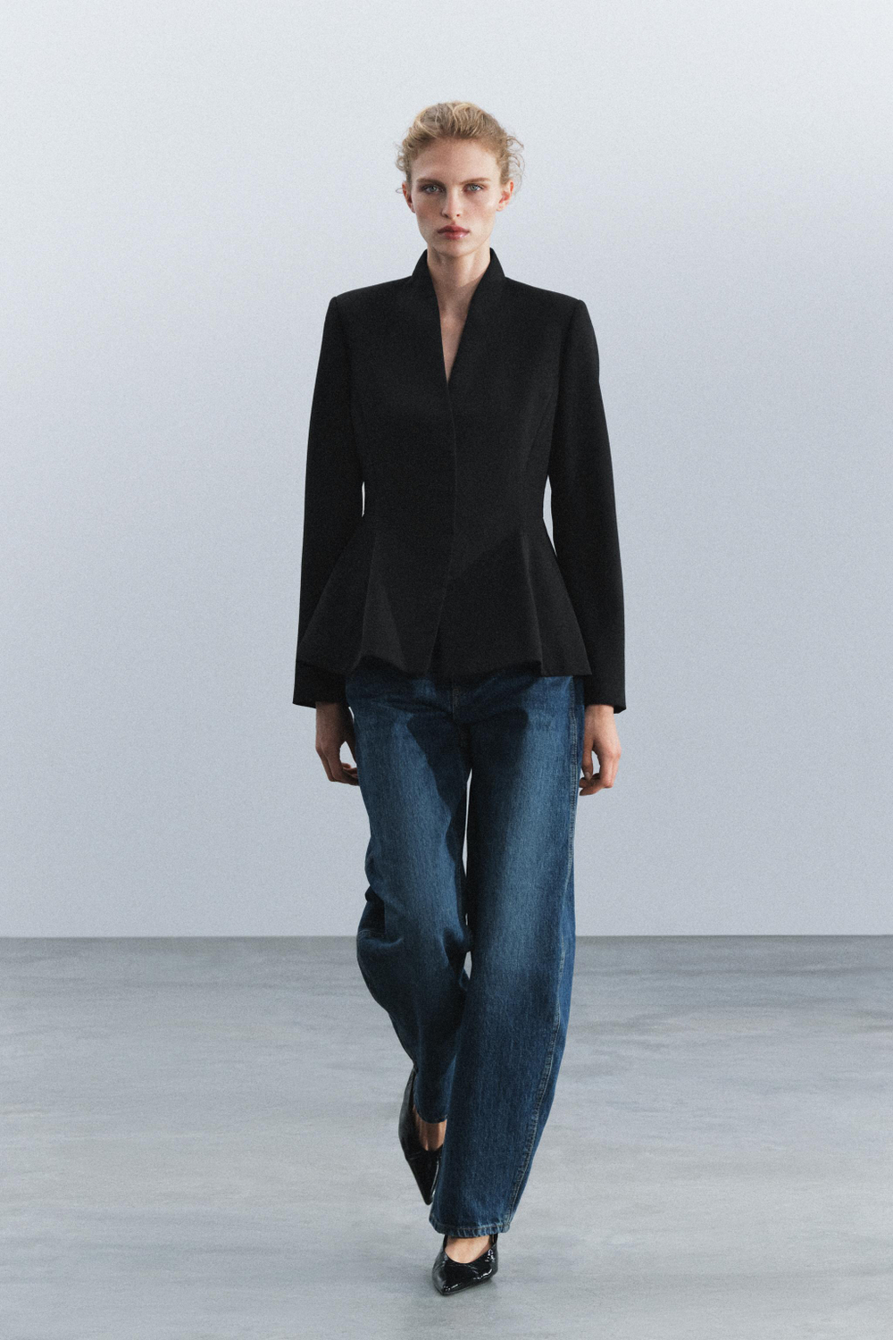 ZARA БЛЕЙЗЕР С ШЕРСТЬЮ И БАСКОЙ — ZW COLLECTION, ЧЕРНЫЙ