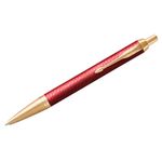 Ручка шариковая PARKER "IM Premium Red GT", корпус красный лак, позолоченные детали, синяя, 2143644