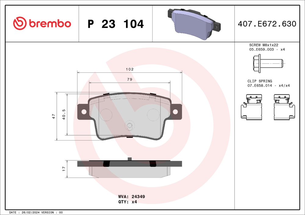 BREMBO - P23104-BRB - Brake Pad Set, disc brake