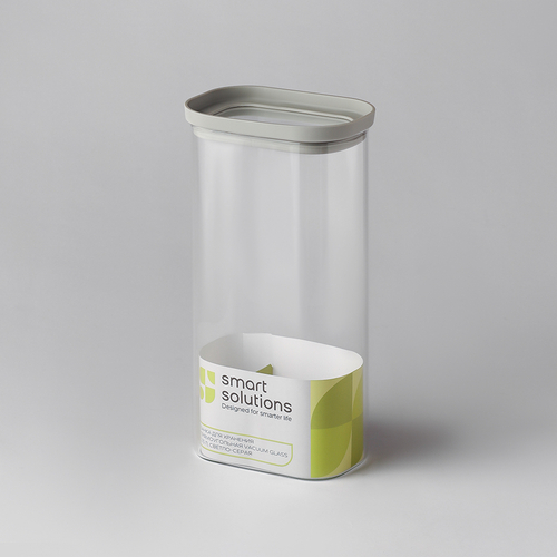Банка для хранения прямоугольная Vacuum Glass, 1,75 л | светло-серая