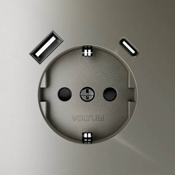 Розетка с USB A+C с заземлением и защитными шторками Voltum S70 Шелк VLS040504