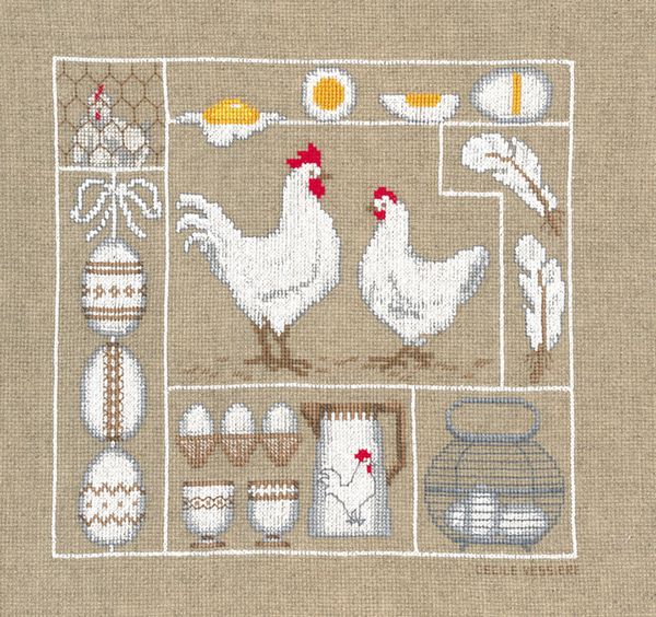 Набор для вышивания нитками Le Bonheur des Dames Poules Et Œufs (Куры и яйца), 18,5х18,5 см