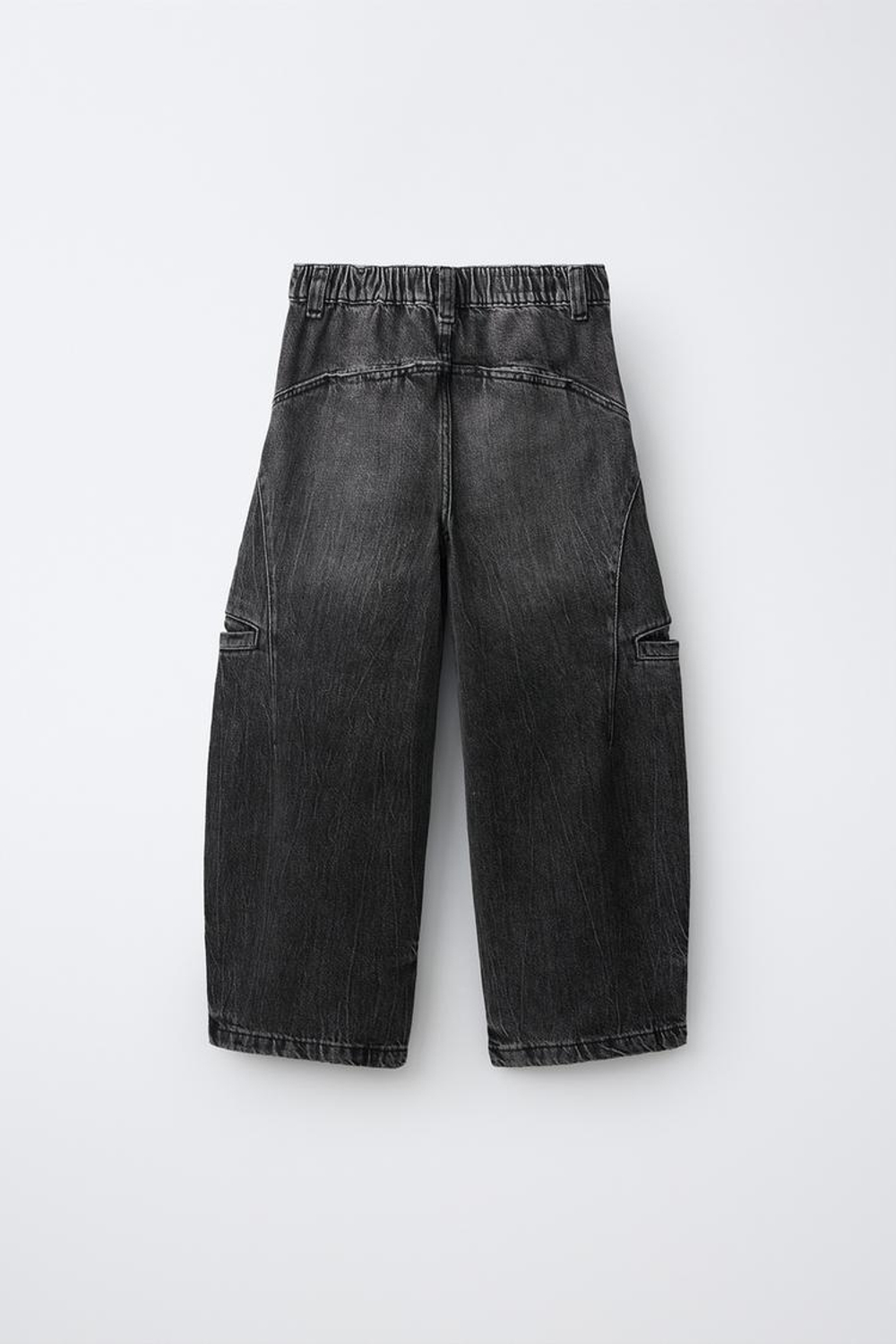 ZARA БРЮКИ BARREL КАРГО С НАШИВКОЙ, ЧЕРНЫЙ