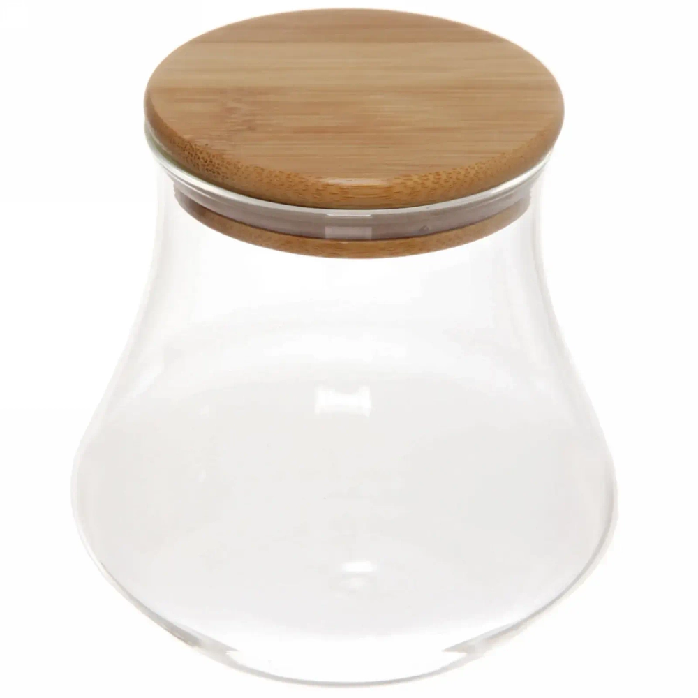 Банка для продуктов стеклянная 700мл «ХАЙТЕК» с бамбуковой крышкой, груша