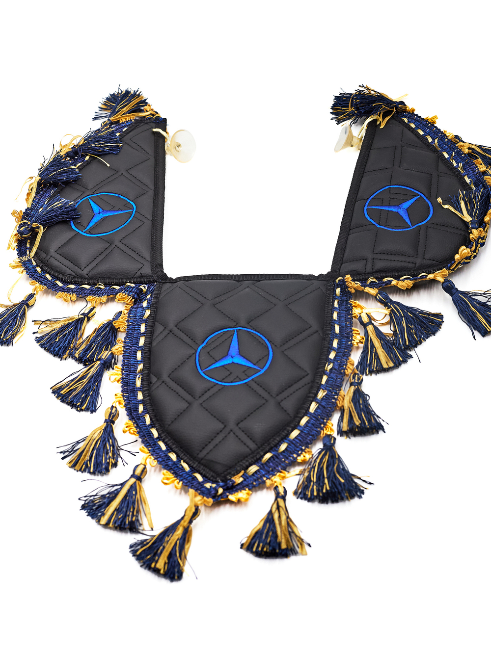 Вымпел тройной Mercedes (экокожа, черный с синими кисточками)