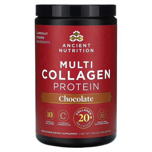 Ancient Nutrition, мультиколлагеновый комплекс с протеином, шоколад, 472 г (1,04 фунта)