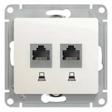 GLOSSA РОЗЕТКА двойная компьютерная RJ45+RJ45 кат. 5e, механизм, ПЕРЛАМУТР