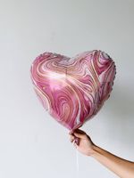 AN Шар сердце 18"/46 см, Мрамор Pink (БГ-15)