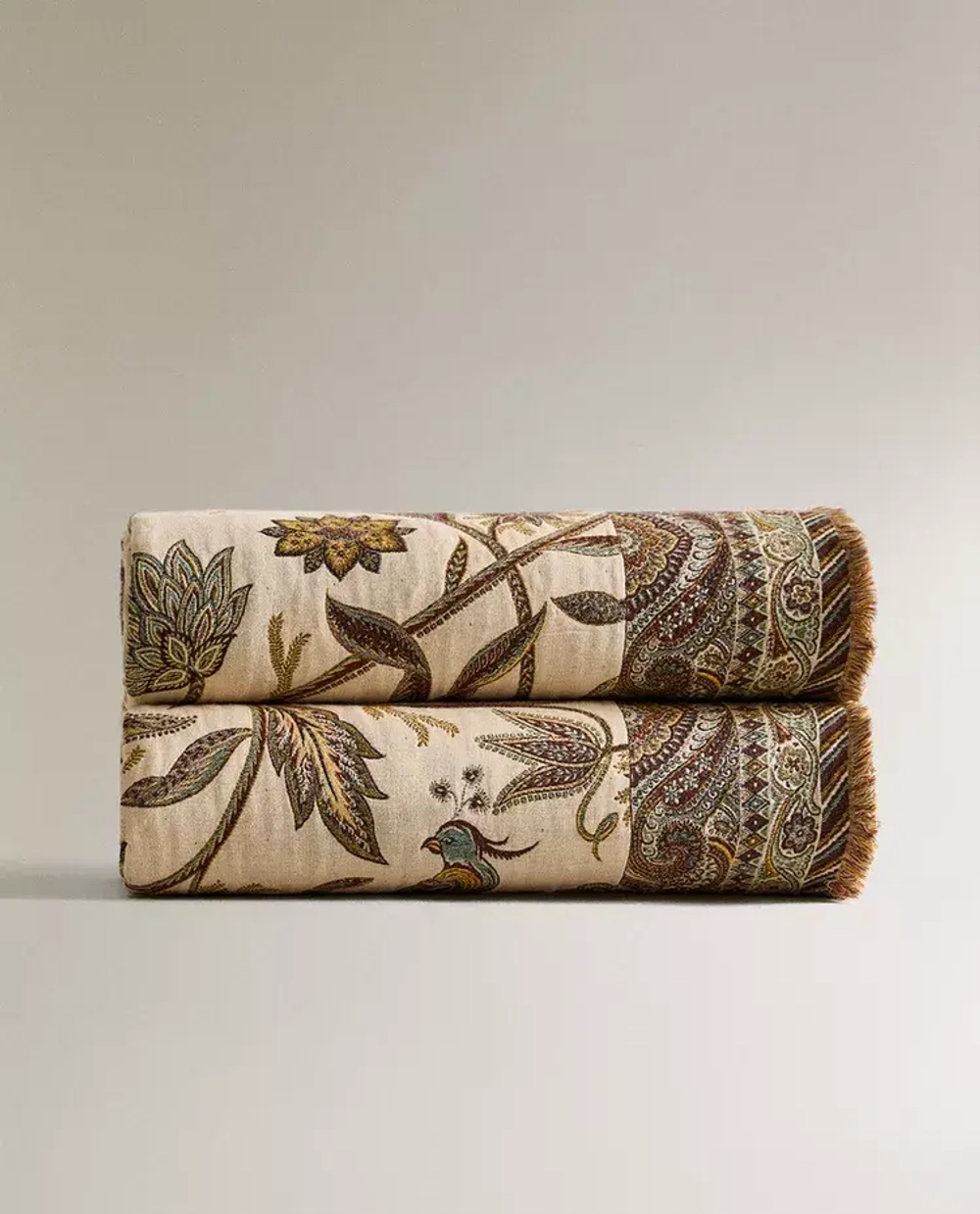 ZARA HOME ПЛЕД С ЖАККАРДОВЫМ УЗОРОМ НА ПРИРОДНУЮ ТЕМАТИКУ, ЗЕЛЕНЫЙ