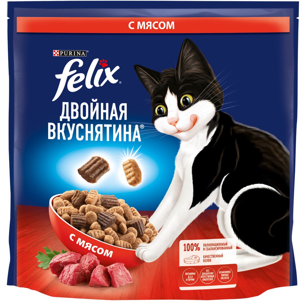 Сухой корм Felix Двойная Вкуснятина для взрослых кошек, с мясом 1.3 кг Сухой корм Felix Двойная Вкуснятина для взрослых кошек, с мясом 1.3 кг
