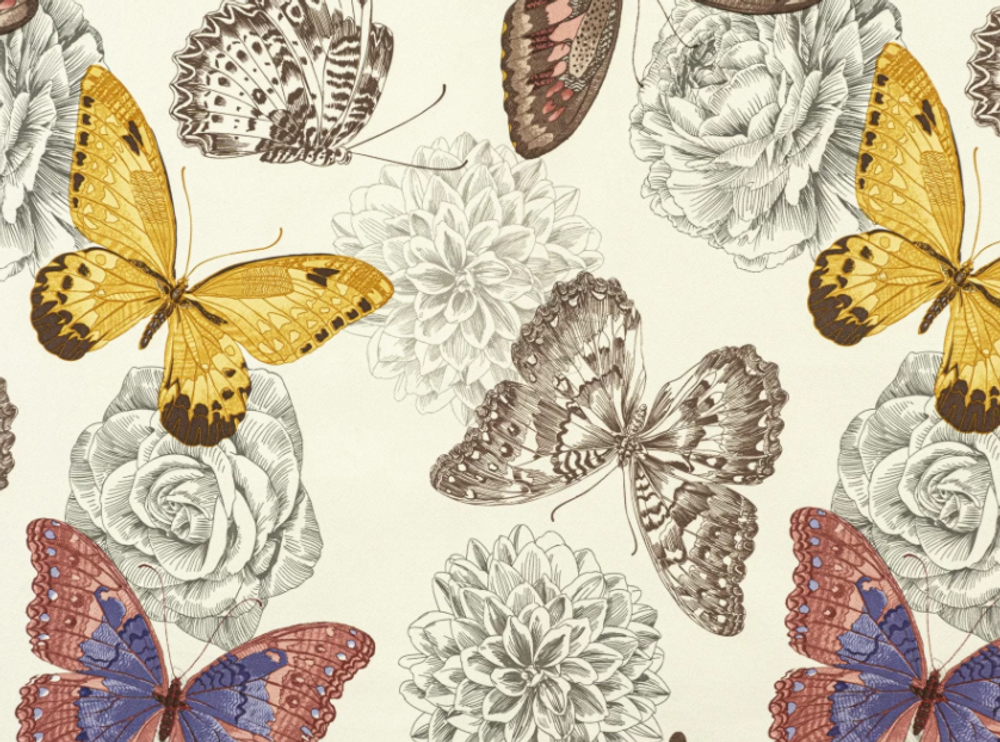 BUTTERFLIES 2D-2 BROWN мебельная ткань велюр, рисунок бабочки, ширина 1,4 м