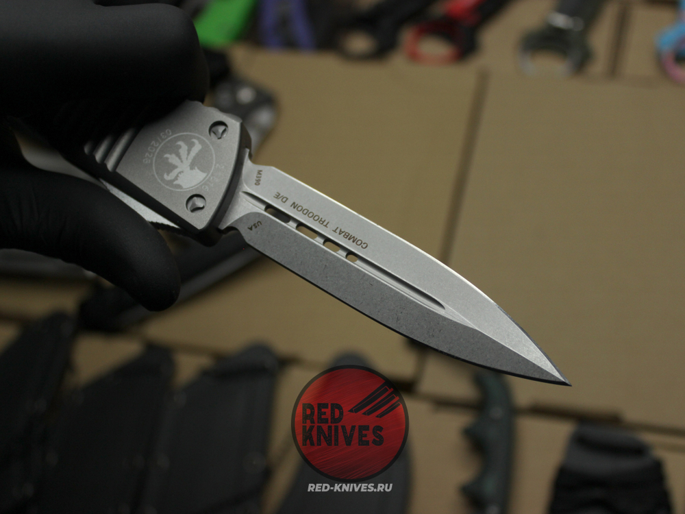 Нож Microtech Troodon D/E Gray Apocalyptic А+++ 142-1NC - графитовая рукоять + доп. пружина