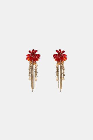 ZARA СЕРЬГИ С КРИСТАЛЛАМИ И БАХРОМОЙ, КРАСНЫЙ