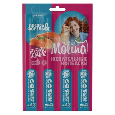 Колбаски Molina Healthy Skin&Shiny Coat жевательные Лосось/форель для кошек 20 г