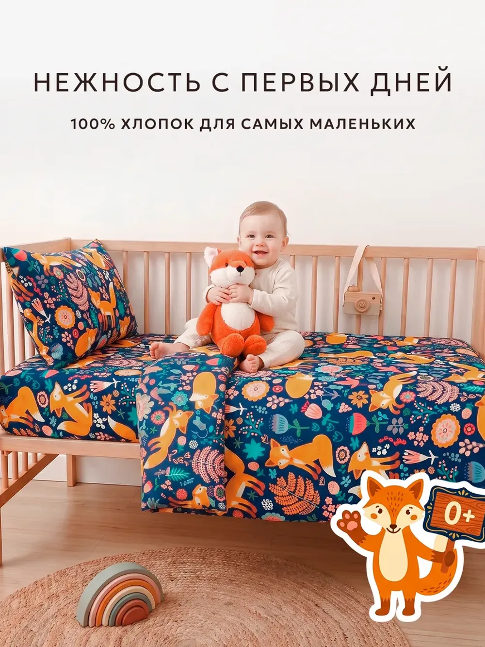 Пододеяльник детский 112х147 см перкаль Лисички