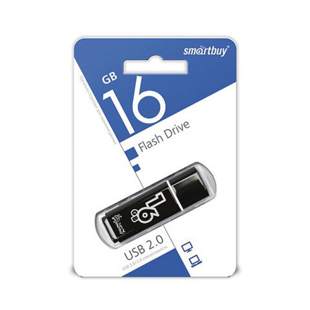 Флеш-диск 16 GB, SMARTBUY Glossy, USB 2.0, черный, SB16GBGS-K