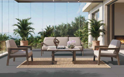 Комплект SELIN Seating Set. Диван + 2 Кресла + Стол. Алюминий, ироко. Поставка 45 дней.