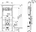 Застенный модуль TECElux 100, высота установки 1120 мм