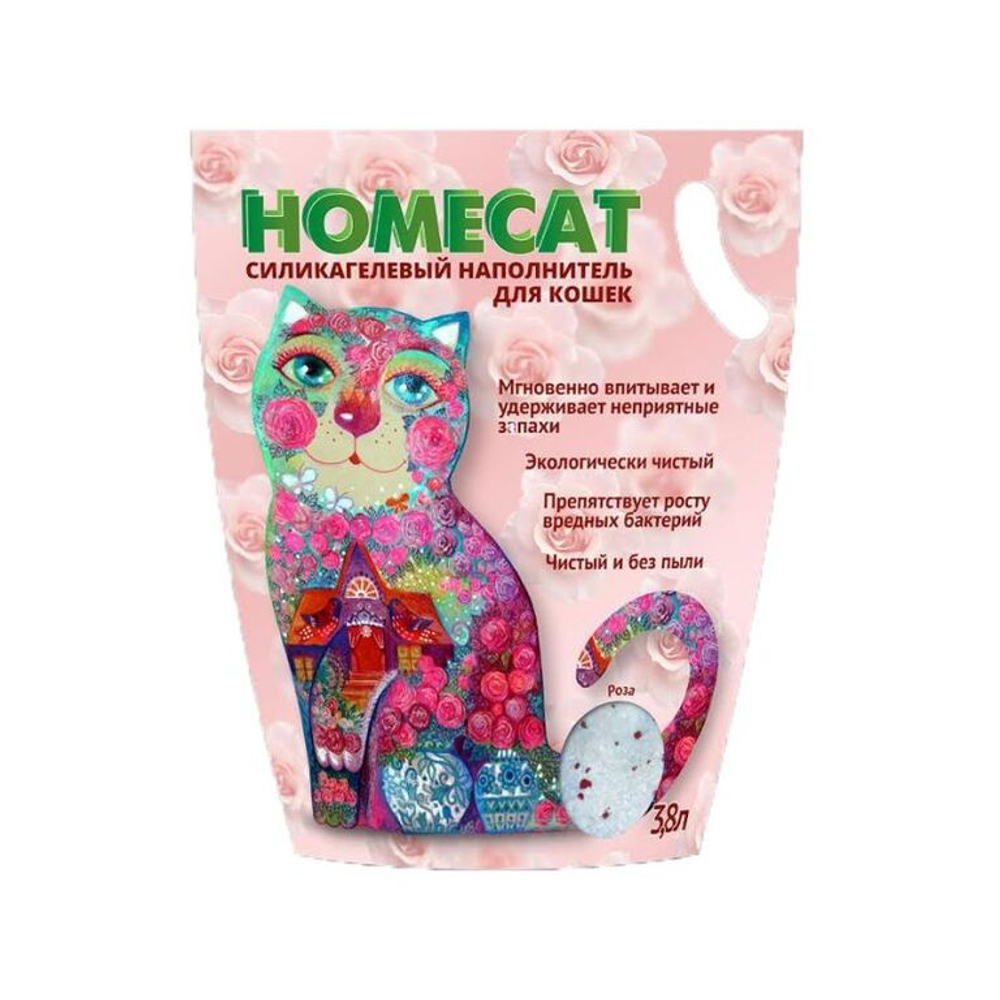 HOMECAT Роза Силикагелевый наполнитель для кошачьих туалетов с ароматом розы