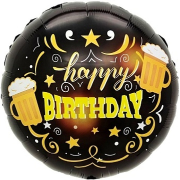 К 18'' Круг Happy Birthday (кружки пива) Черный 40 см.