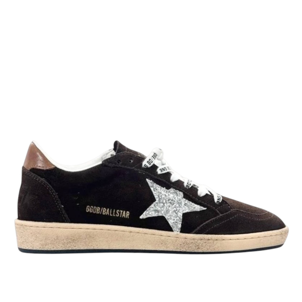 Женские кеды Golden Goose Ball Star Brown Suede with Silver Glitter Star