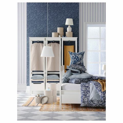 Комплект постельного белья IKEA GLESSTARR (ГЛЕССТАРР), Односпальный, Синий с рисунком, 150x200, 50x80 см