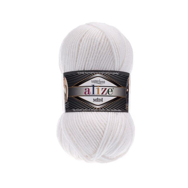 Пряжа Alize (Ализе) Superlana Midi / уп.5 мот. по 100 г, 170м, 055 белый A