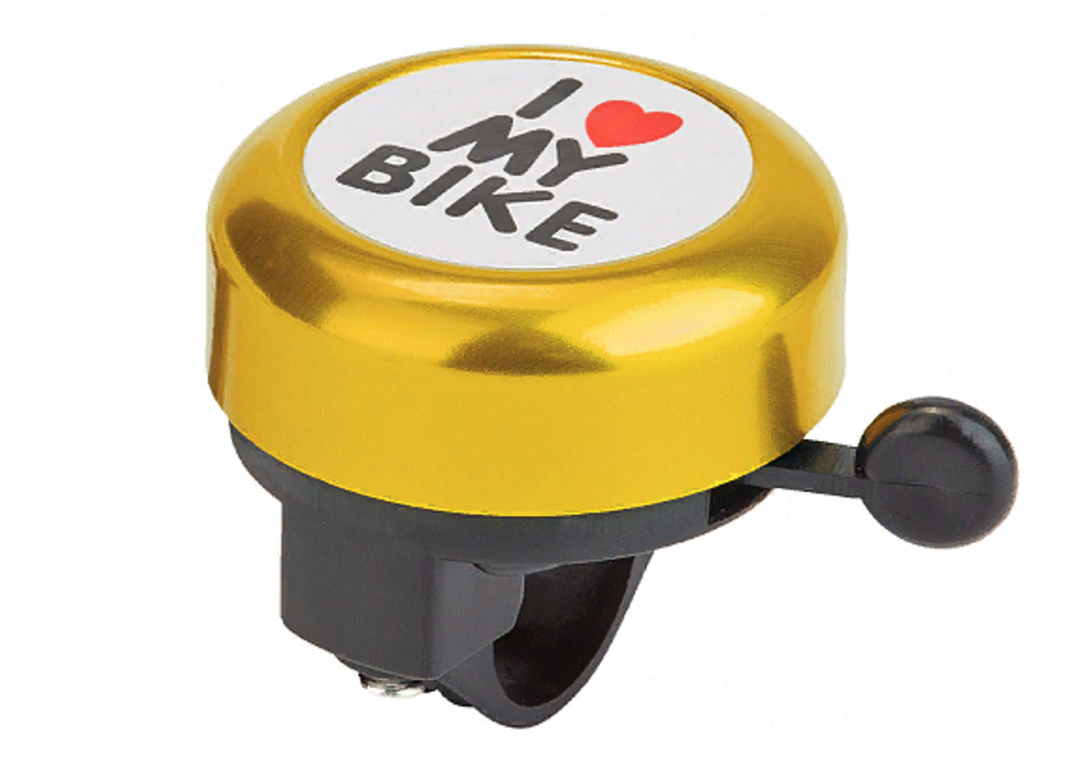 Велосипедный звонок 45AE-02 "I Love my bike" алюм/пластик черно-золотистый