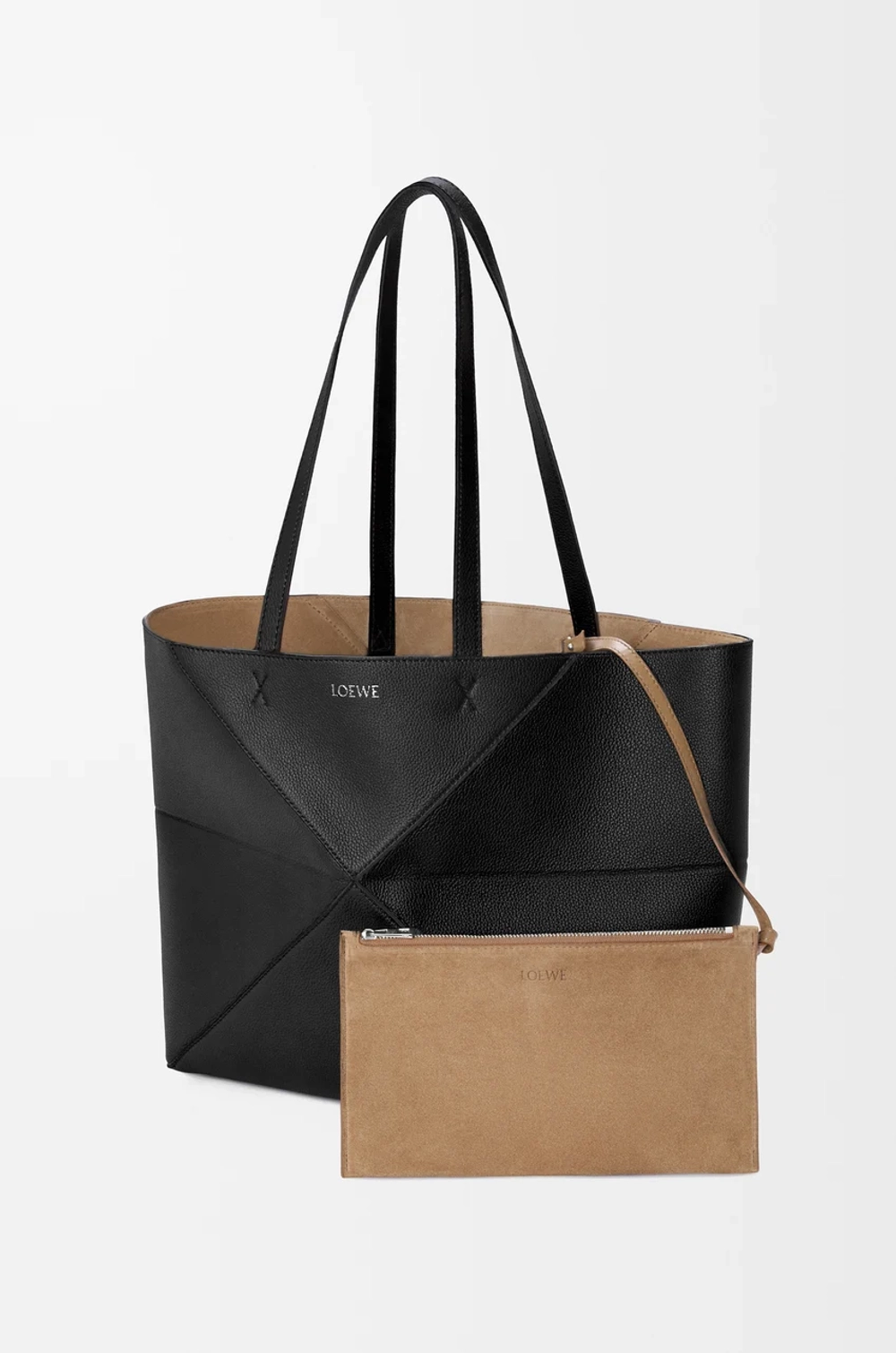 Loewe Средняя сумка-тоут Puzzle Fold из мягкой зернистой телячьей кожи, черный