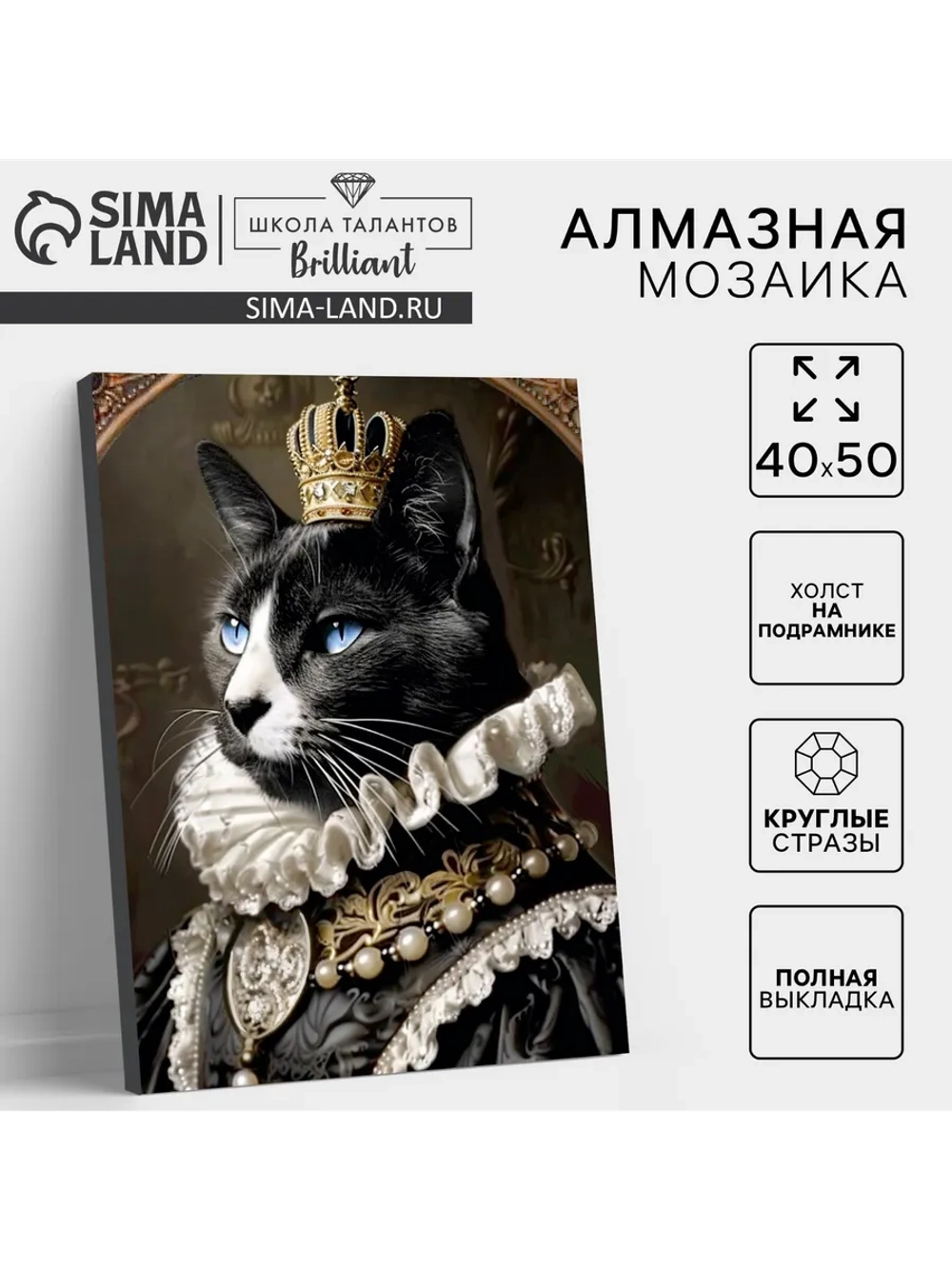 Алмазная мозаика полное заполнение Мусье кот 40х50 см