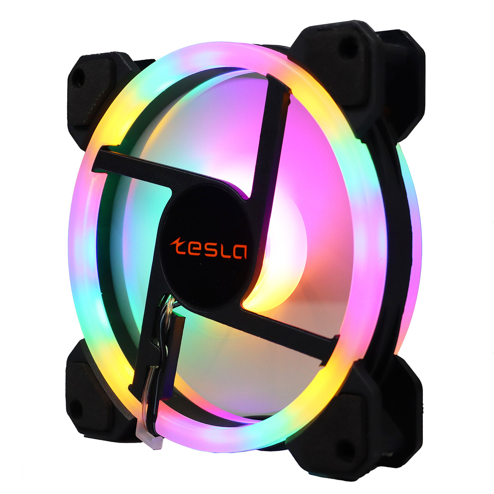 Комплект из 3 вентиляторов ТЕСЛА (TESLA) RGB120-LD3, 120мм, 3-pin+Molex, черный-белый/FRGB, 1200rpm, 38CFM, 21дБ, антивибропрокладки (TSL-120-LD3)