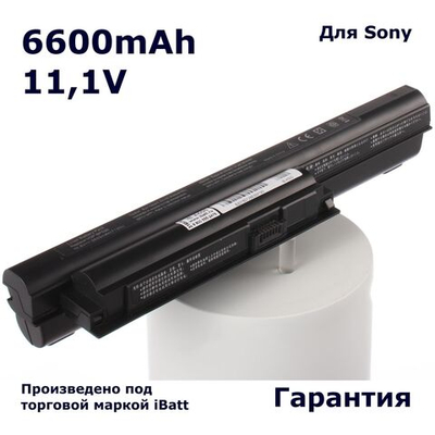 Аккумулятор iBatt 6600mAh, для SVE1512R1R SVE1713P1RB SVE1513L1R VPC-EL2S1R Vaio White SVE1511V1R SVE1513P1R SVE1713V1R VPC-EH3P1R SVE14A1S1R