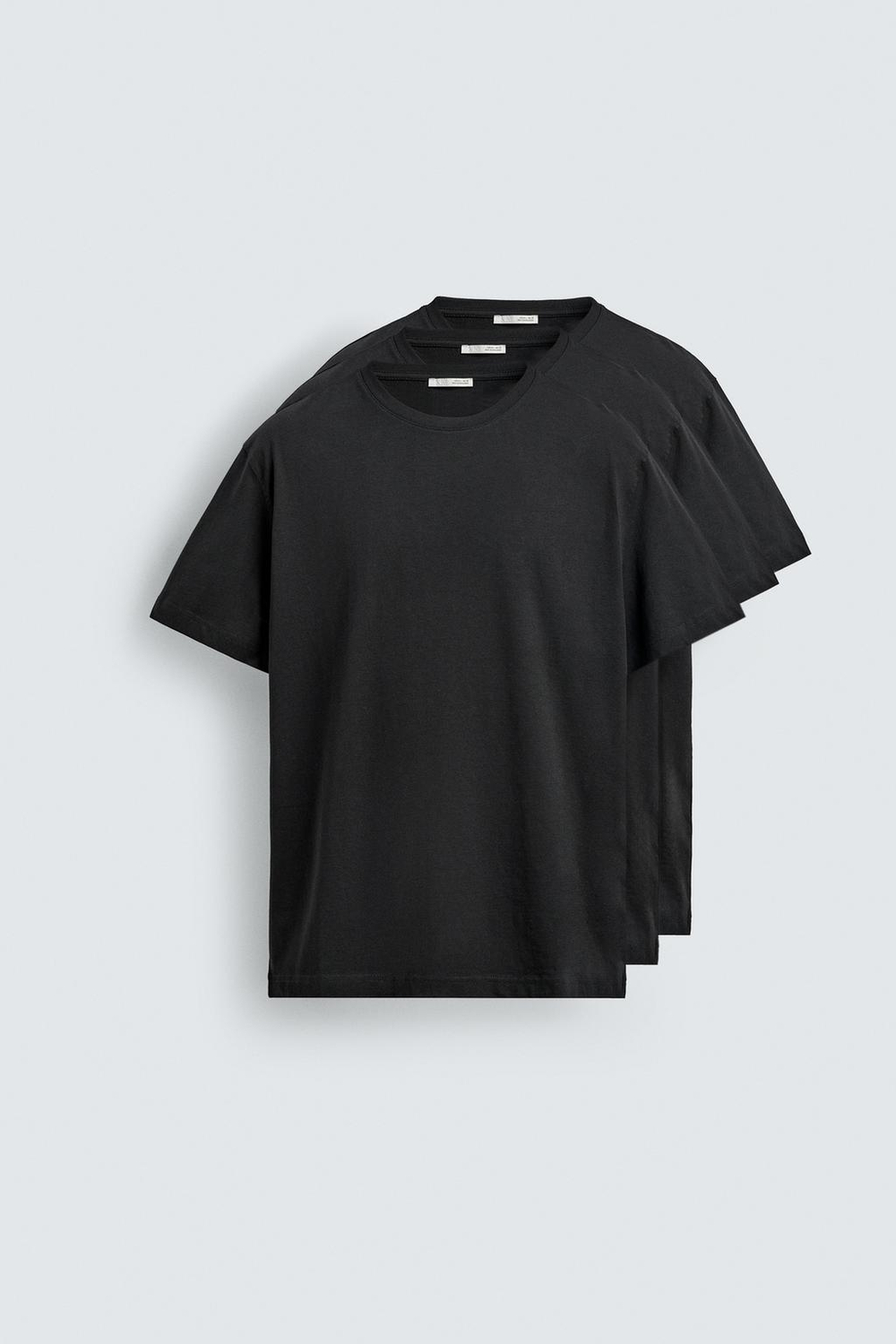 ZARA НАБОР ИЗ 3-Х БАЗОВЫХ ФУТБОЛОК MEDIUM WEIGHT, ЧЕРНЫЙ
