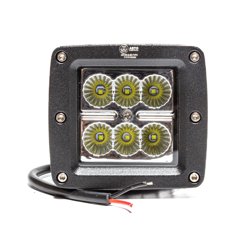 AE18S-6LED-73PC Фара светодиодная дополнительная, квадратная 80*73*75, рассеянный свет, 6 диодов, крепление центральное по бокам, 18 Вт, 10-30 В