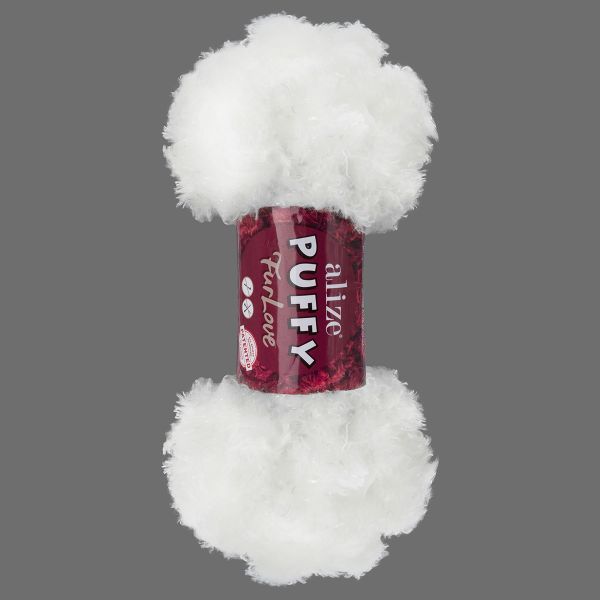 Пряжа Alize (Ализе) Puffy серия Нежный мех (Furlove) / уп.5 мот. по 100г, 6.3м, 55 белый