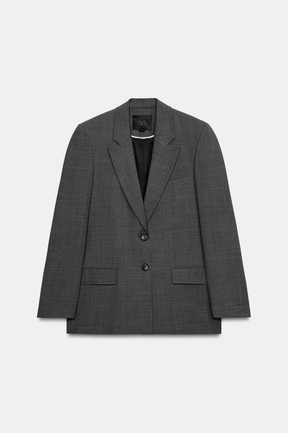 ZARA БЛЕЙЗЕР ПРЯМОГО КРОЯ ИЗ ШЕРСТИ — ZW COLLECTION, СЕРЫЙ МЕЛАНЖ