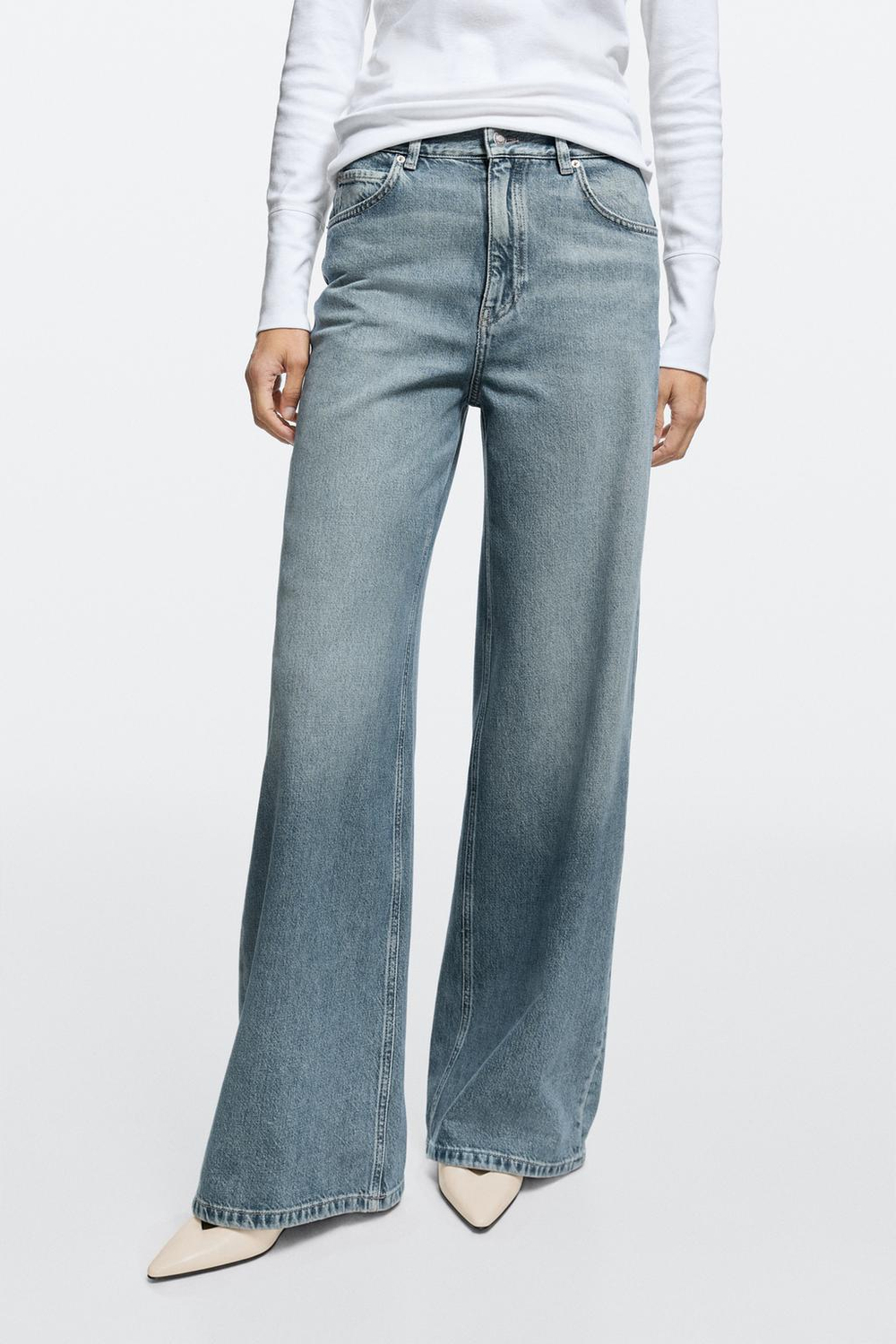 Massimo Dutti Джинсы с высокой талией и широкими штанинами, темно-синий