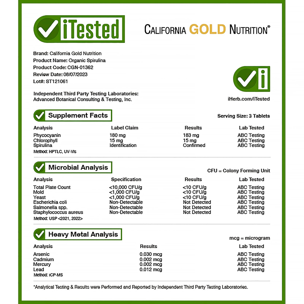 California Gold Nutrition, органическая спирулина, 240 таблеток (500 мг в 1 таблетке)